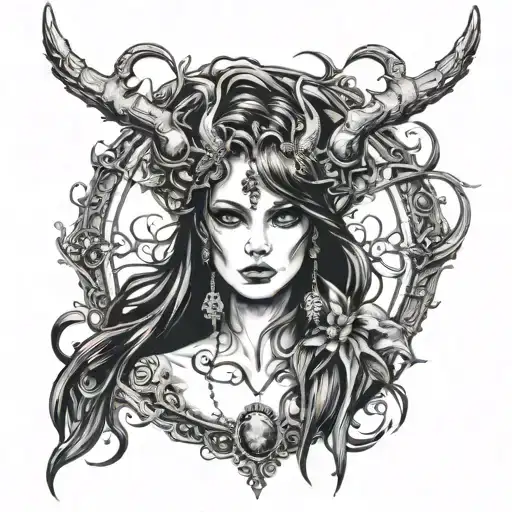 fairy with horns and gems tattoo design idea