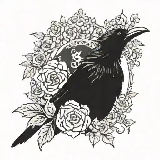 raven wearing flower crown  tattoo design idea