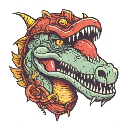 cute dinosaur wearing lipstick tattoo design idea