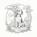 beagle sitting next to tree with sun tattoo design idea