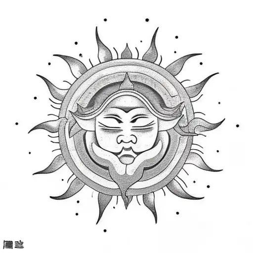 A sun with 13 points, with the word Sonne tattoo design idea