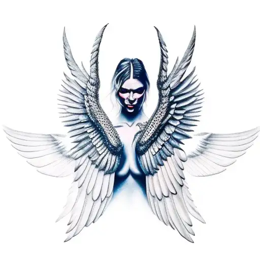 half devil half angel with wings tattoo design idea