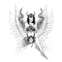half devil half angel with wings tattoo design idea