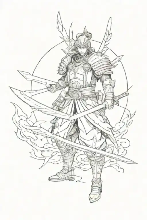 anime inspired tattoo of a winged samurai standing with sword tattoo design idea