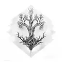 tree adn phoenix bird roots with music notes tattoo design idea