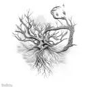 tree adn phoenix bird roots with music notes tattoo design idea