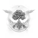 tree adn phoenix bird roots with music notes tattoo design idea