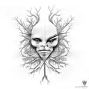 tree adn phoenix bird roots with music notes tattoo design idea