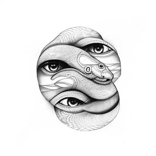 street snake woman face 3 eyes yingyang tattoo design idea
