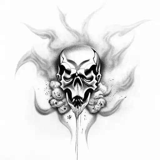 demon skull with smoke tattoo design idea