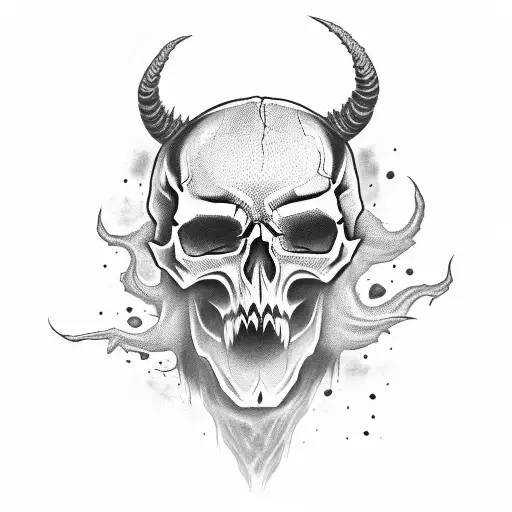 demon skull with smoke tattoo design idea