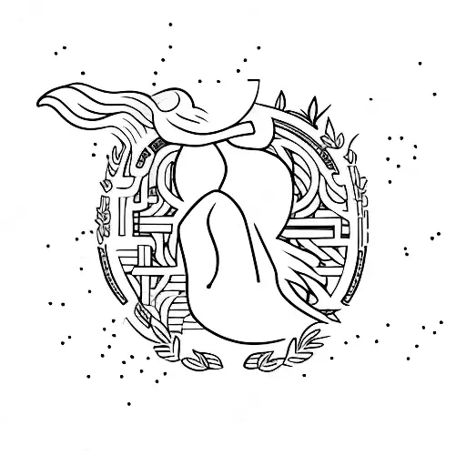 A minimalist tattoo of a runner surrounded by a wallpaper pattern tattoo design idea