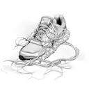 A running shoe entangled with blooming vines tattoo design idea