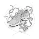 A running shoe entangled with blooming vines tattoo design idea