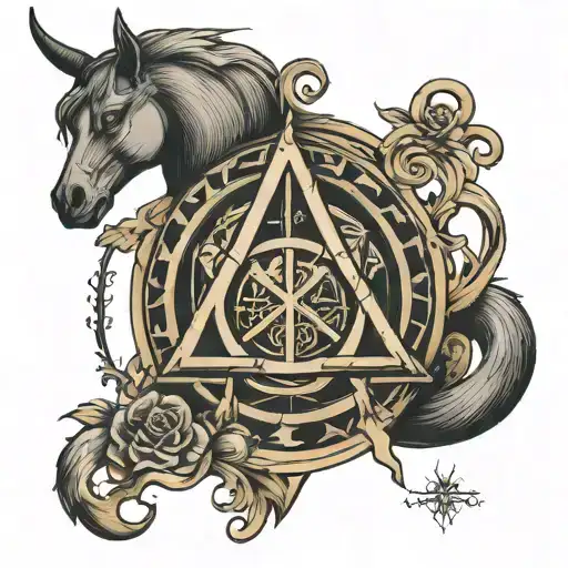 deathly hallows and zodiac sign capricorn tattoo design idea