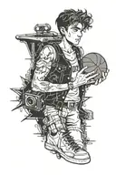 kelt cross, peter pan with radio on shoulder, basketball, 4.11.2021,  19.6.2021, two dices number 2 and 3 tattoo design idea