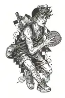 kelt cross, peter pan with radio on shoulder, basketball, 4.11.2021,  19.6.2021, two dices number 2 and 3 tattoo design idea