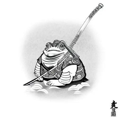 samurai toad smoking pipe with sword tattoo design idea