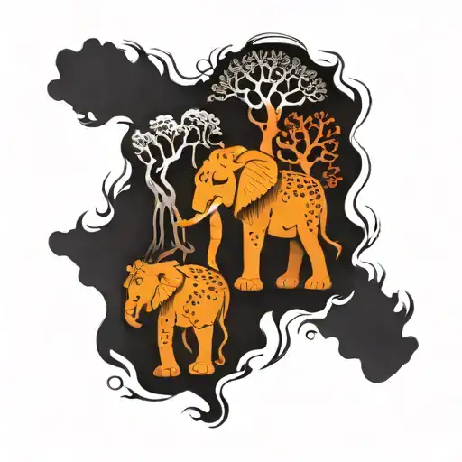 elephants lions trees maybe giraffe tattoo design idea