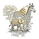 elephants lions trees giraffe tattoo design idea
