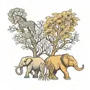 elephants lions trees giraffe tattoo design idea