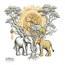 elephants lions trees giraffe tattoo design idea
