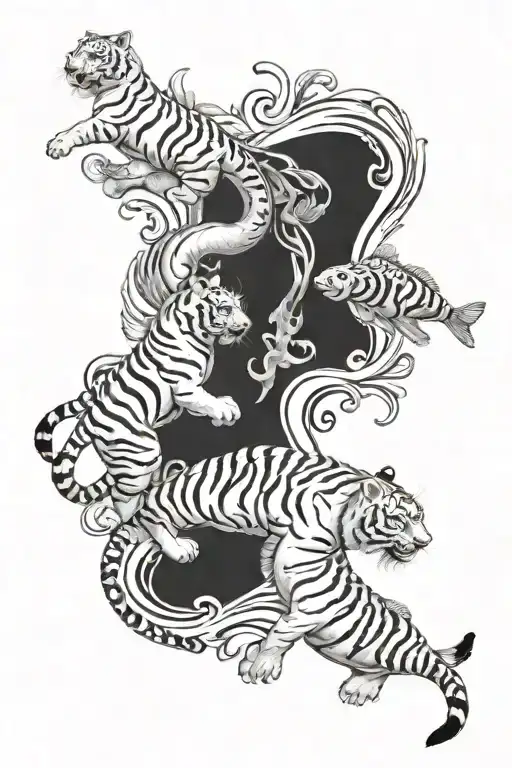white tiger and koi fish transforming tattoo design idea