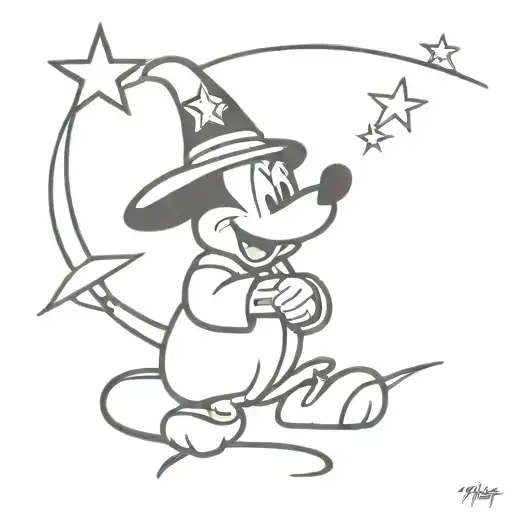 wizard Mickey sitting on top of a shooting star and pointing  tattoo design idea