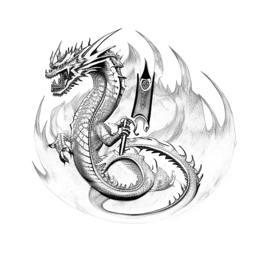 sleeve,dragon,book,sword,crown tattoo design idea