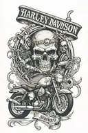 Harley davidson motors, guns, brass knuckles, outlaw, skulls, script  tattoo design idea