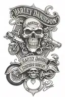Harley davidson motors, guns, brass knuckles, outlaw, skulls, script  tattoo design idea