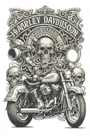 Harley davidson motorcycles, guns, brass knuckles, outlaw, skulls, script  tattoo design idea