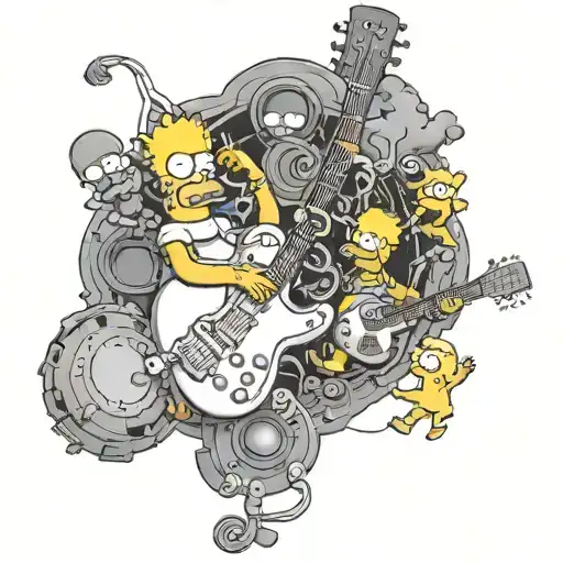 cell biology, the simpsons, guitar merging together tattoo design idea