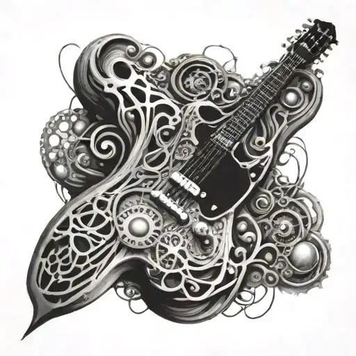 cell biology, guitar merging together for a sleeve tattoo design idea
