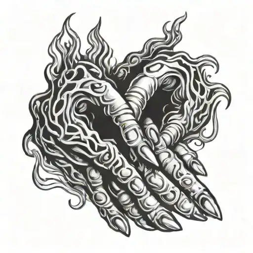 A surrealistic composition of fingers intertwined with flames, symbolizing passion and creativity tattoo design idea