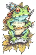 A cute toad sitting on a watercolor paintbrush tattoo design idea