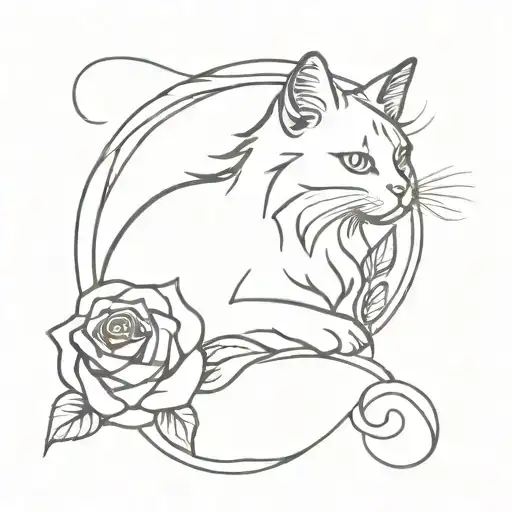 maincoon with rose intertwined tattoo design idea