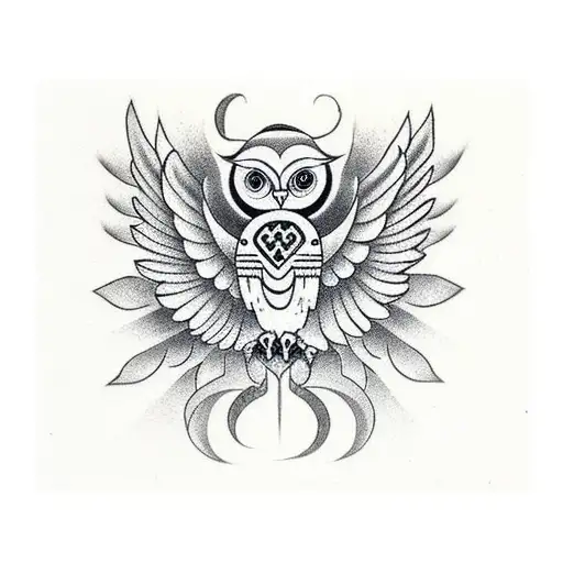 owl with wings out stretched tattoo design idea