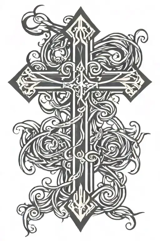 cross with roots tattoo design idea