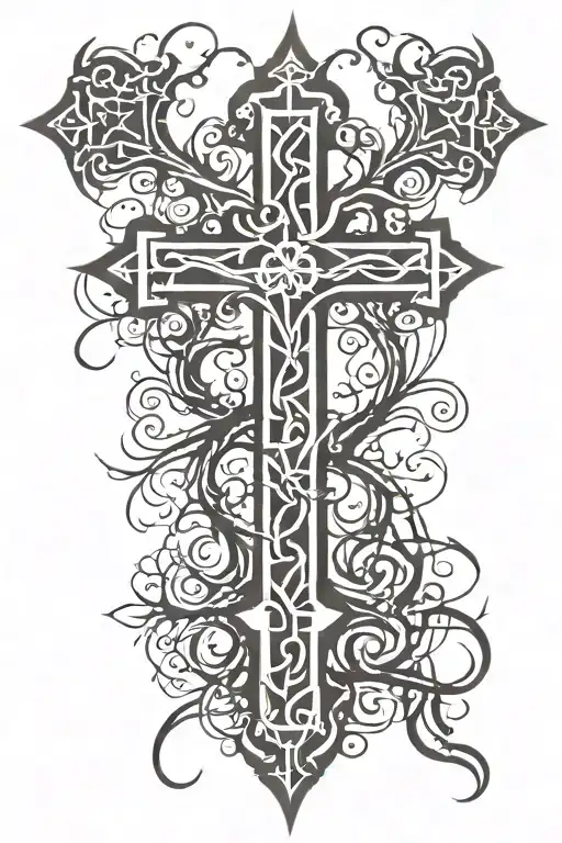 cross with roots spreading tattoo design idea