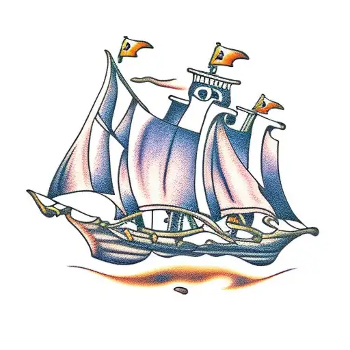 pirate ship with a disc golf basket instead of Crowe's nest tattoo design idea