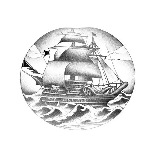 pirate ship with a disc golf basket instead of Crowe's nest tattoo design idea