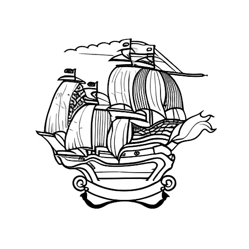 pirate ship with a disc golf basket instead of Crowe's nest tattoo design idea
