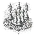 An intricate design of chess pieces battling on a coffee-stained musical staff, all enclosed in a sphere tattoo design idea