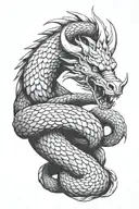 jormungandr wrapping around arm with his head on hand with infill of viking mythology tattoo design idea