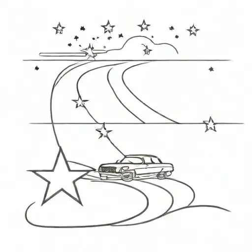 road with stars and 1965 pontiac G6   tattoo design idea