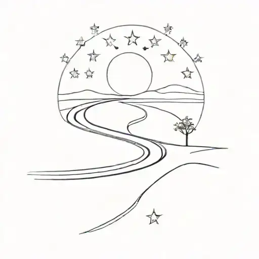 road with subtle  stars and 1965 pontiac G6   tattoo design idea