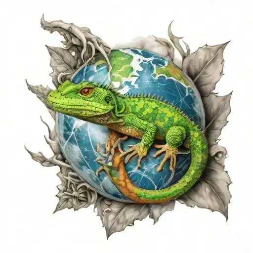 lizard surrounding the world  tattoo design idea