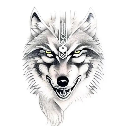 Wolf and viking warrior  tattoo design idea