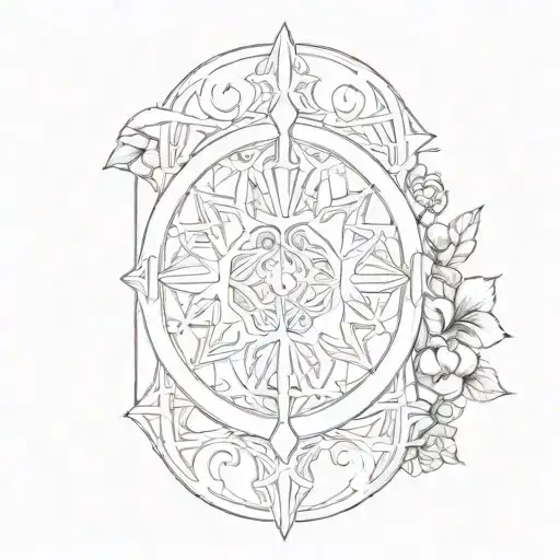 Rune protection with floral ornament and geometric shape tattoo design idea